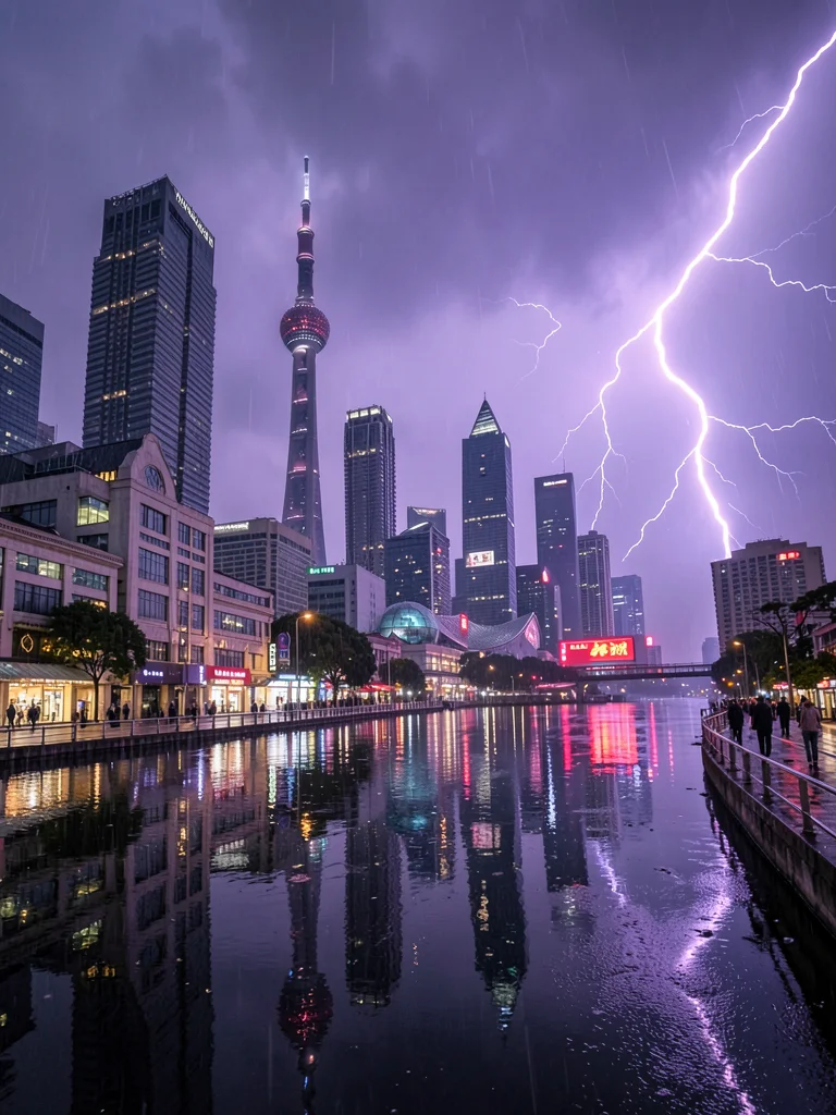 Oriental Pearl Tower in storm