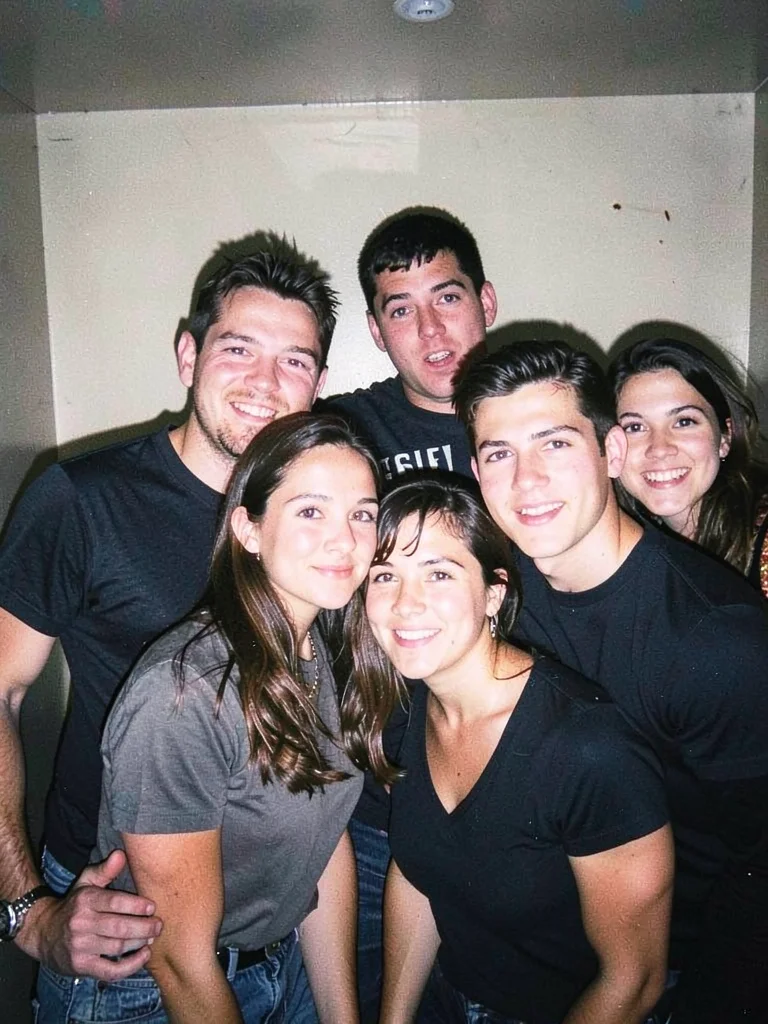 Friends cramped in a photo booth