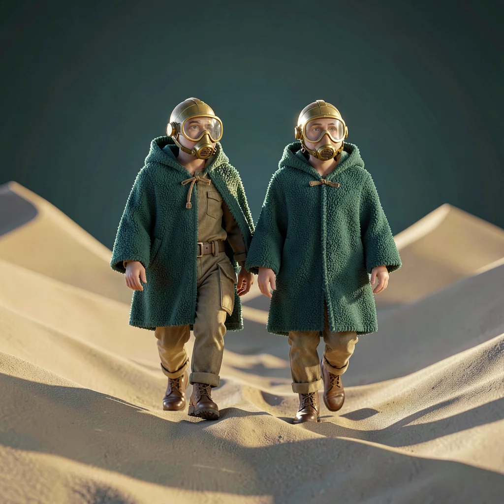Marlin-deepseadive atmospheric of two models in matching ponchos walking down a 