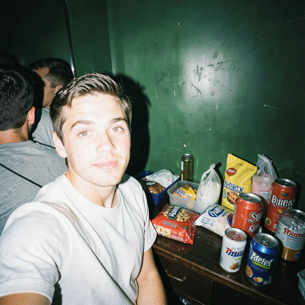 Backstage green room with snacks and drinks