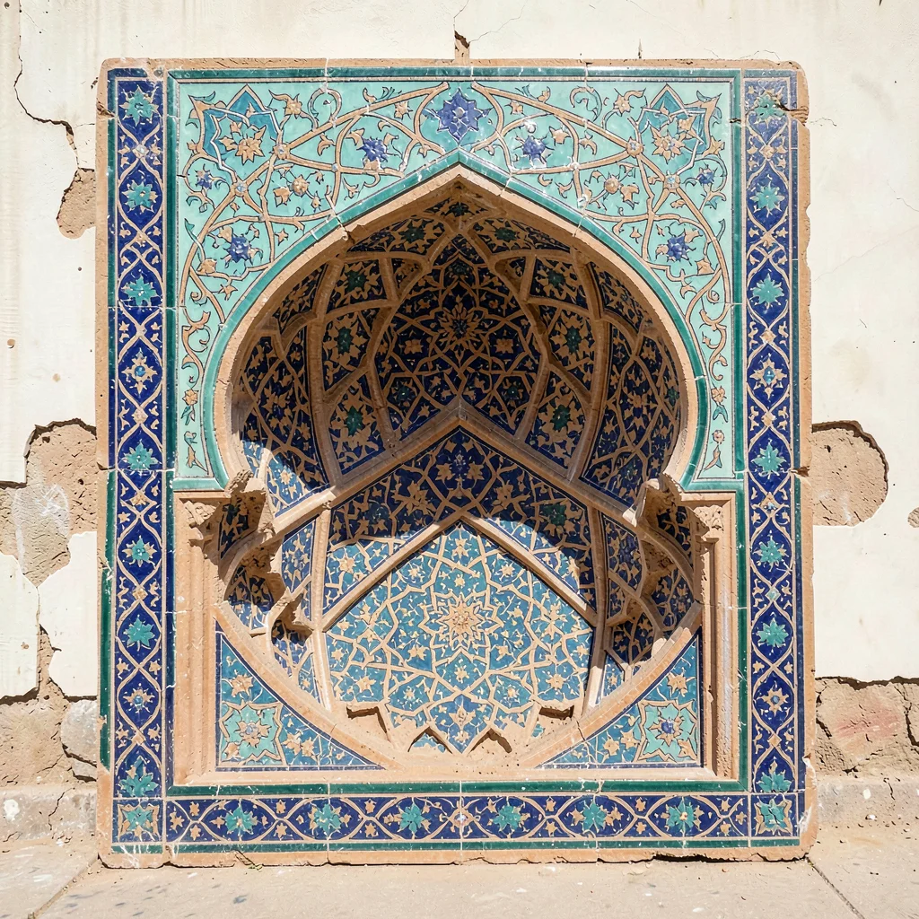 Isfahan Safavid tilework, turquoise geometric infinity, Stack of unfired ceramic