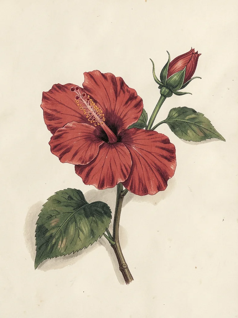 Hibiscus — Open Flower and Bud