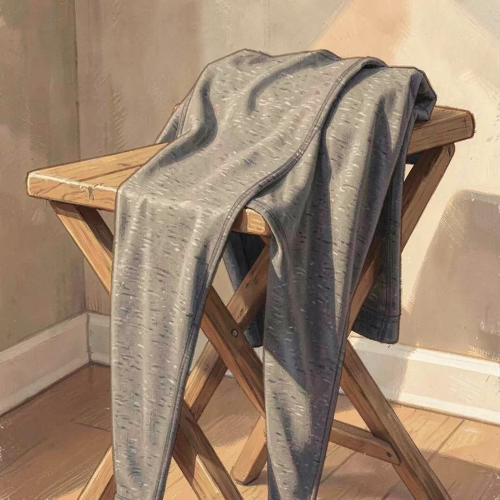 Warm-toned garment portrait of long-cut training tights in heather slate, draped