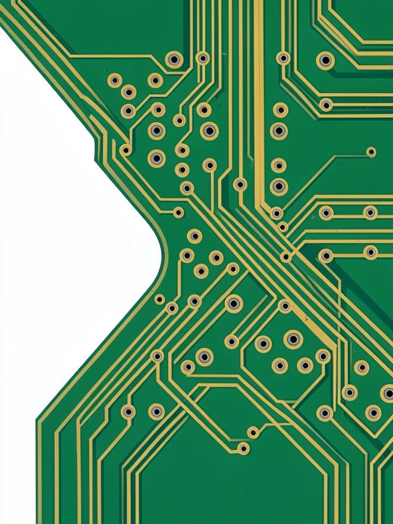 A corner of a PCB where many trace runs converge at a large component footprint 