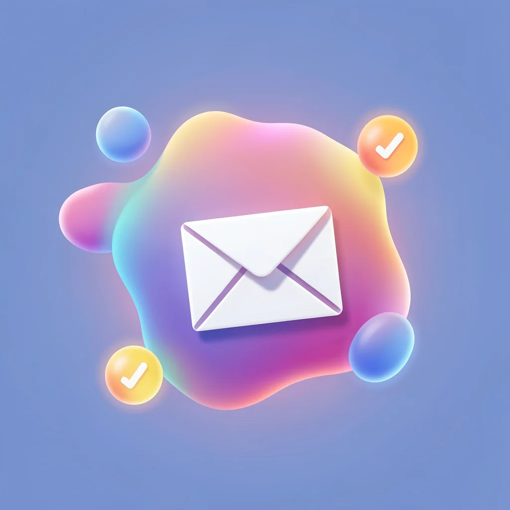 Organic blob gradient illustration, email icon with notification orbs , soft rou