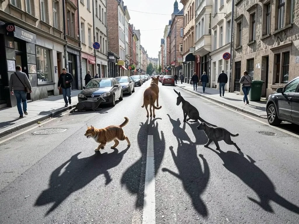 Normal street photo but everyone's shadow is a different animal
