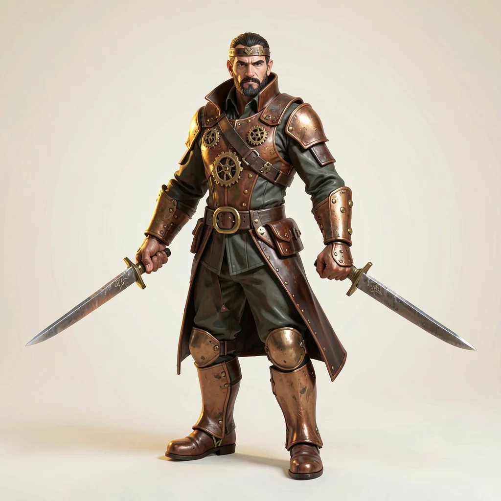 Game character tile of a stealthy assassin with twin daggers, three-quarter pose