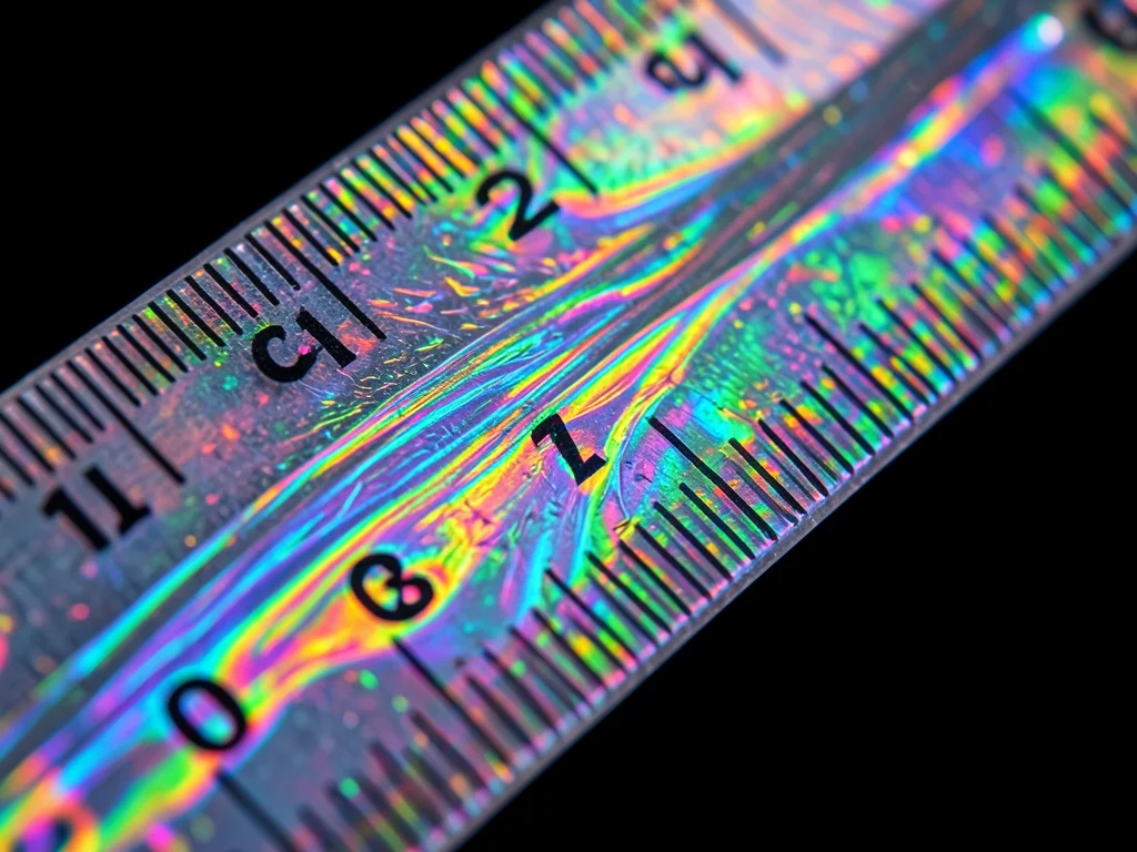 A plastic ruler under cross-polarization, the stress patterns revealing the manu