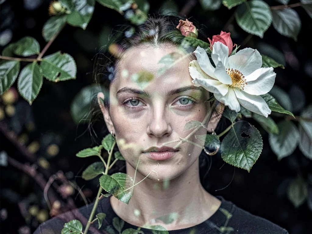 Face with flower double impression