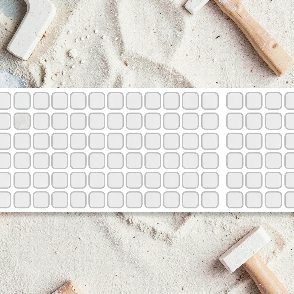 Vector pattern of repeating rounded square modules tiling across a wide banner, 