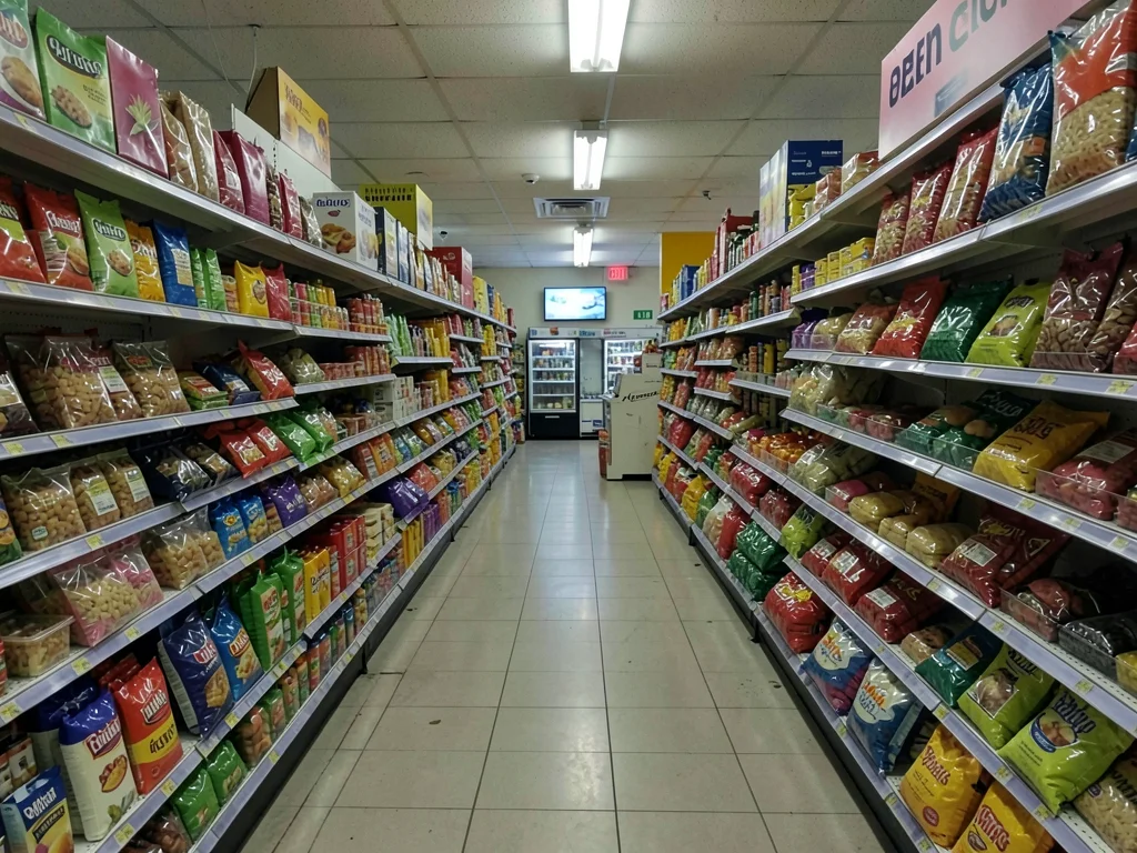 Convenience store aisle late night