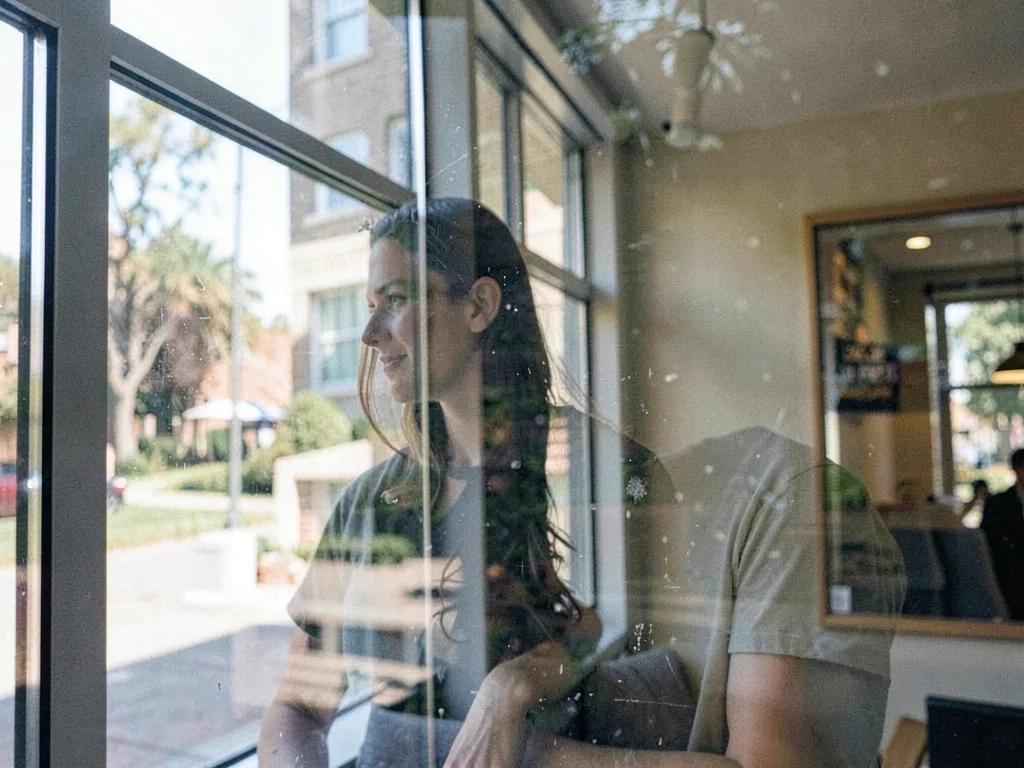 Window with person in reflection