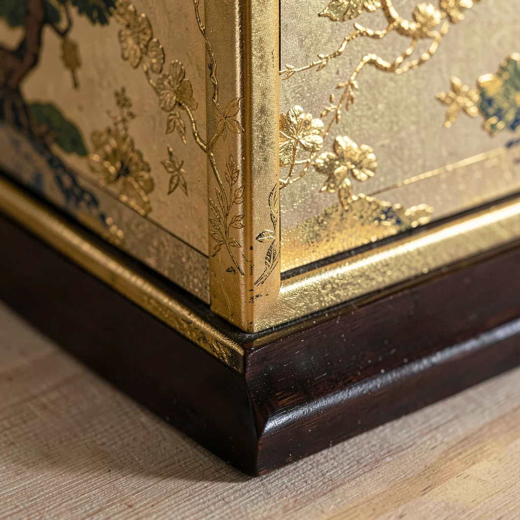 Kanazawa gold leaf craft, extreme delicacy, gilt folding screen corner detail, c