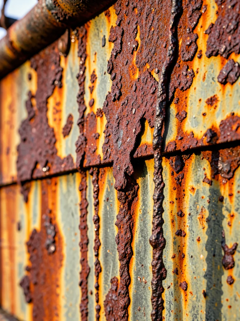Ship hull with rust streams running down, maritime corrosion portrait, industria