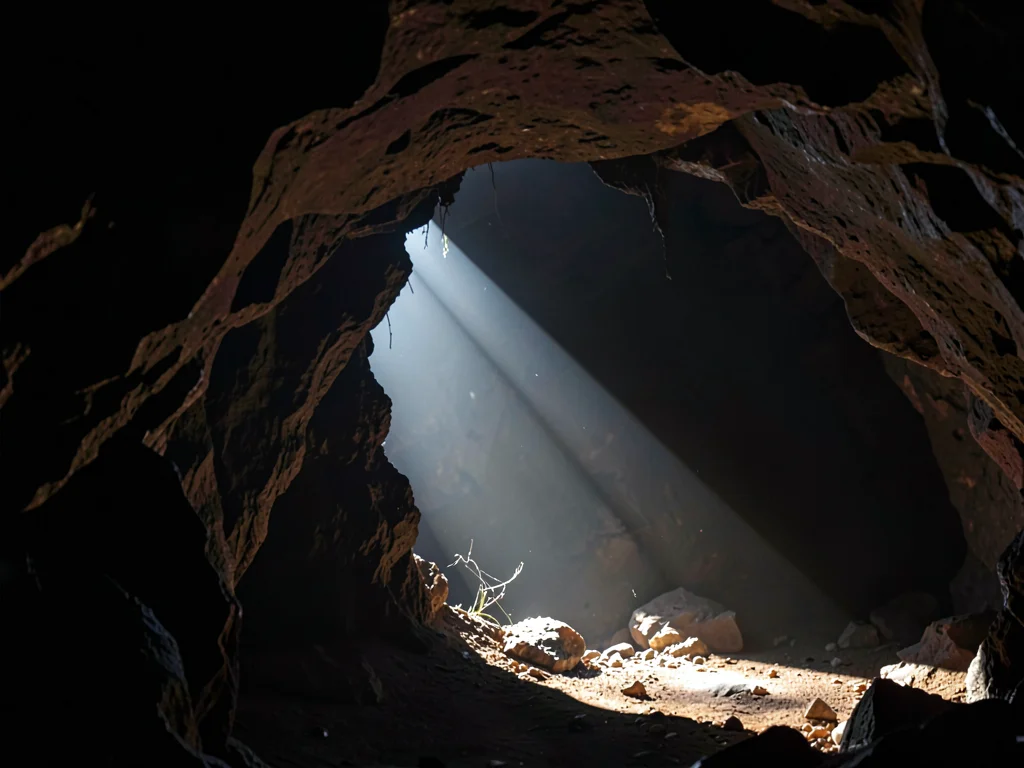Shaft of light in cave entrance