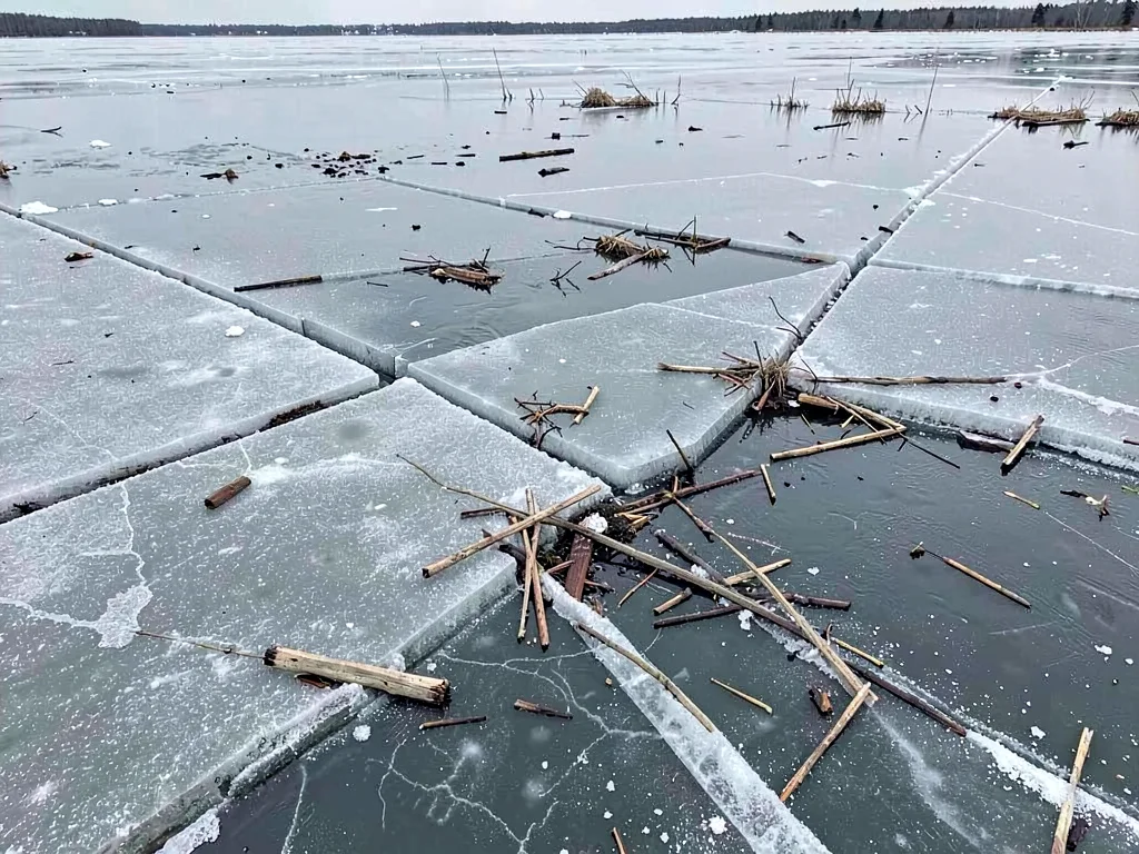 Debris on ice showing melt history