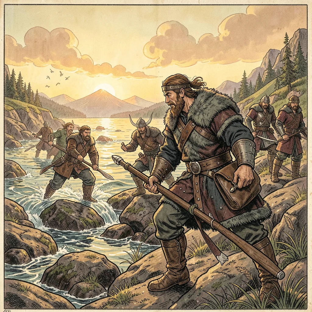 Vikings landing on rocky shore