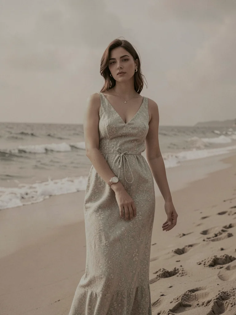 Fashion editorial on sandy beach