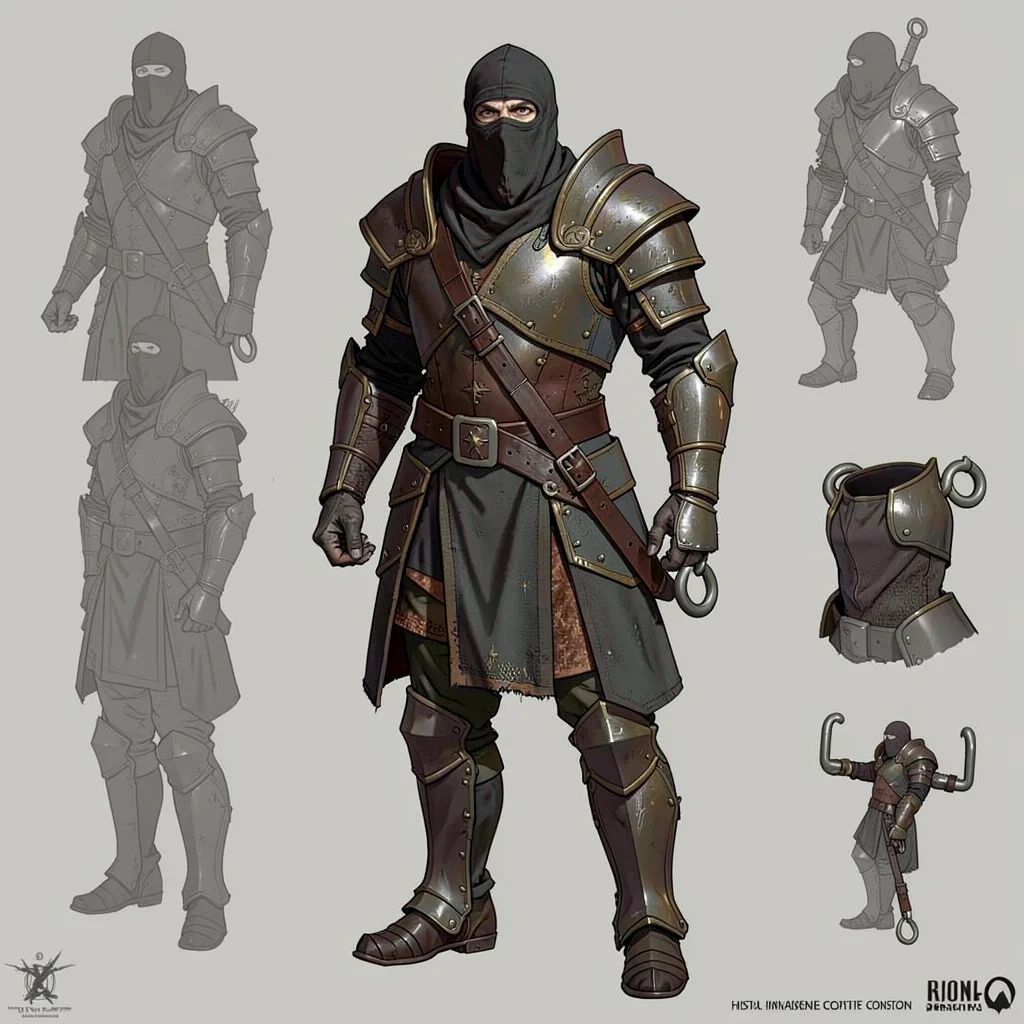 Fantasy armor illustration, an assassin's dark cloth armor with face covering an