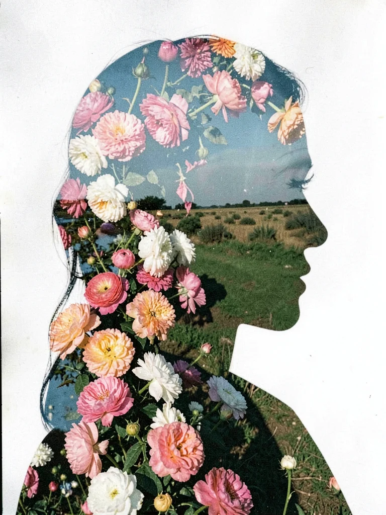 Flowers filling portrait silhouette