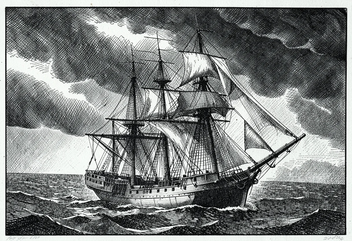 Storm ship cross-hatched