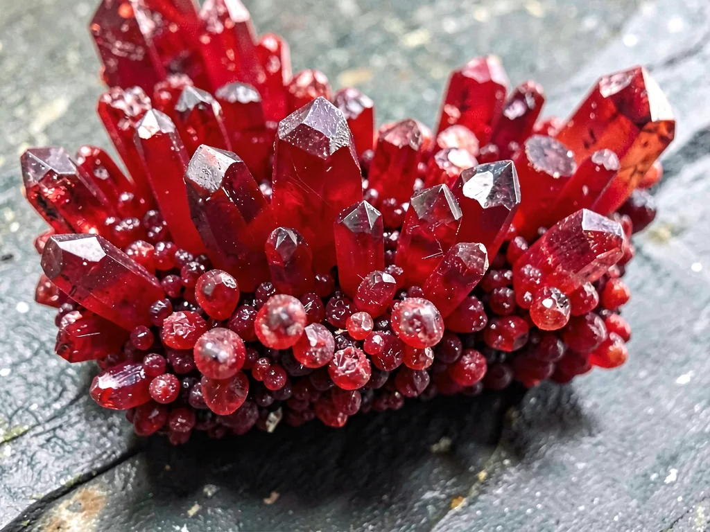 Potassium ferricyanide crystals in red