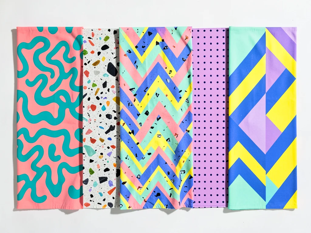 Five Memphis Textile Pattern Flat Lay