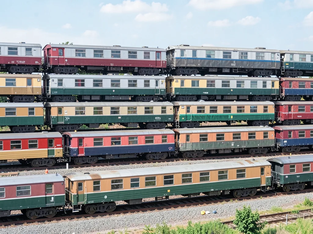 Train cars stacked as parallel lines