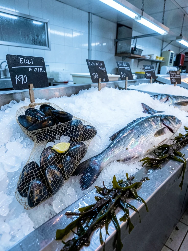 Mussels in Net by Oyster Tray