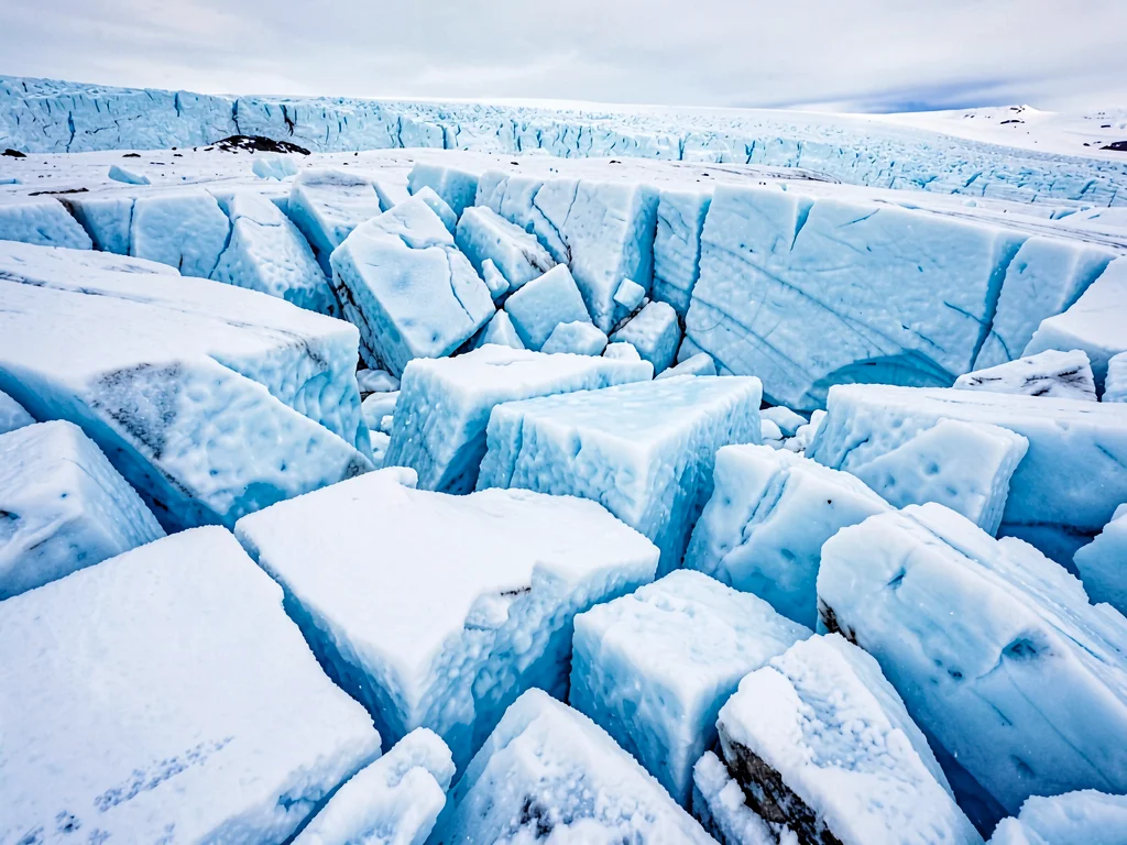 Ice fall chaos of blocks and gaps