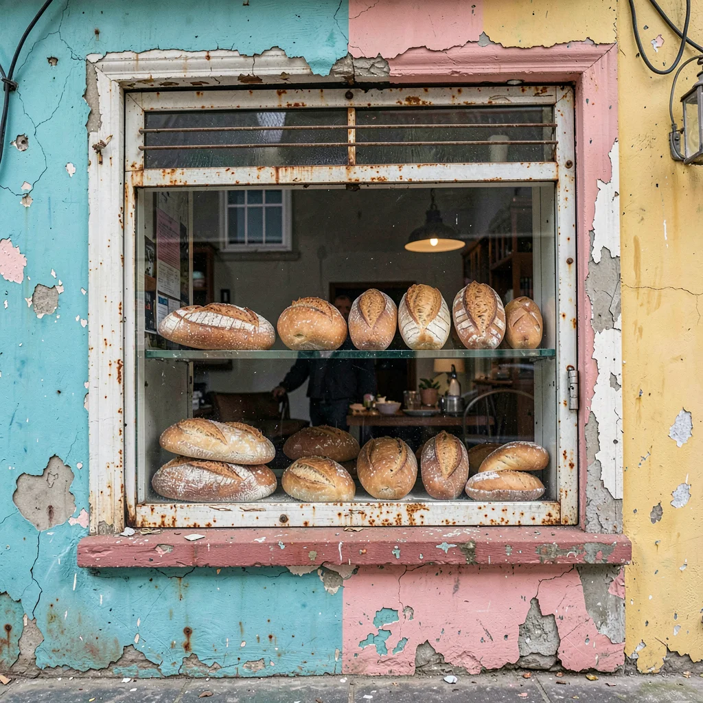 Havana preserved decay, improvised maintenance beauty, Fresh bread loaves in a w