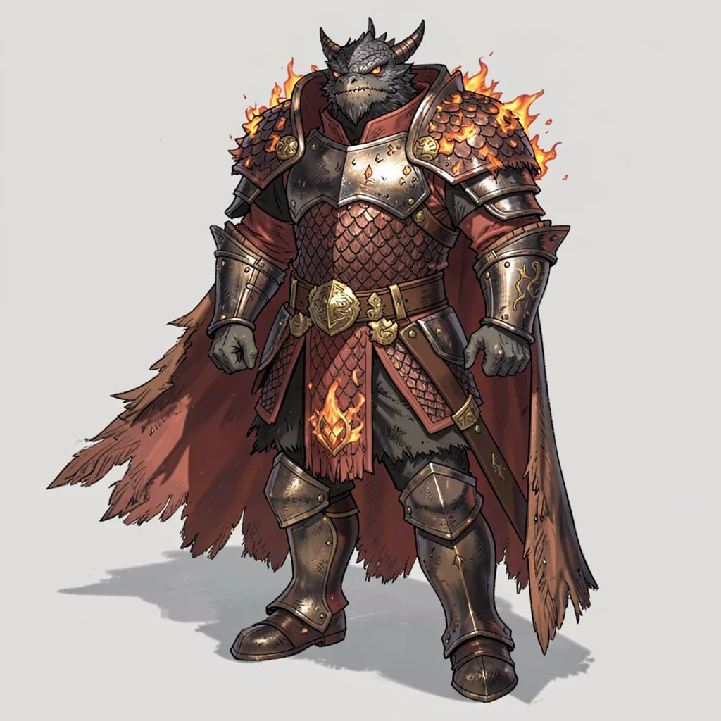 Fantasy armor illustration, a dragon hunter's armor with scale cloak and firepro