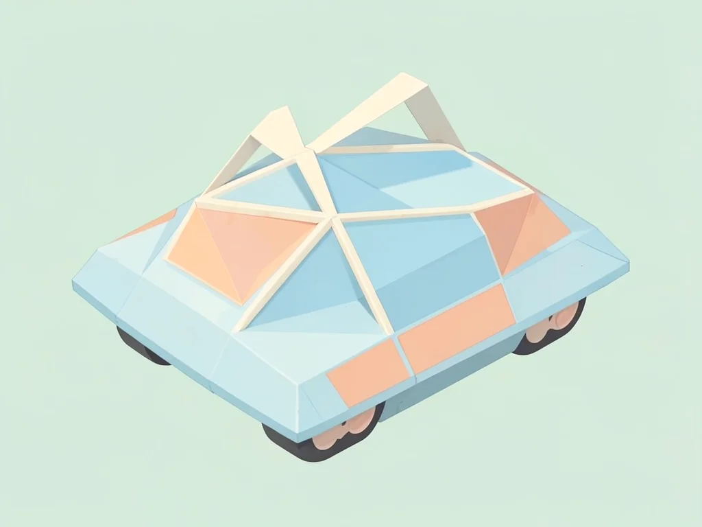 Skirted sky-blue lowpoly hovercraft with peach panels and triangulated cream pro