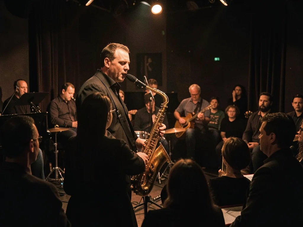 Dimly lit jazz club performance