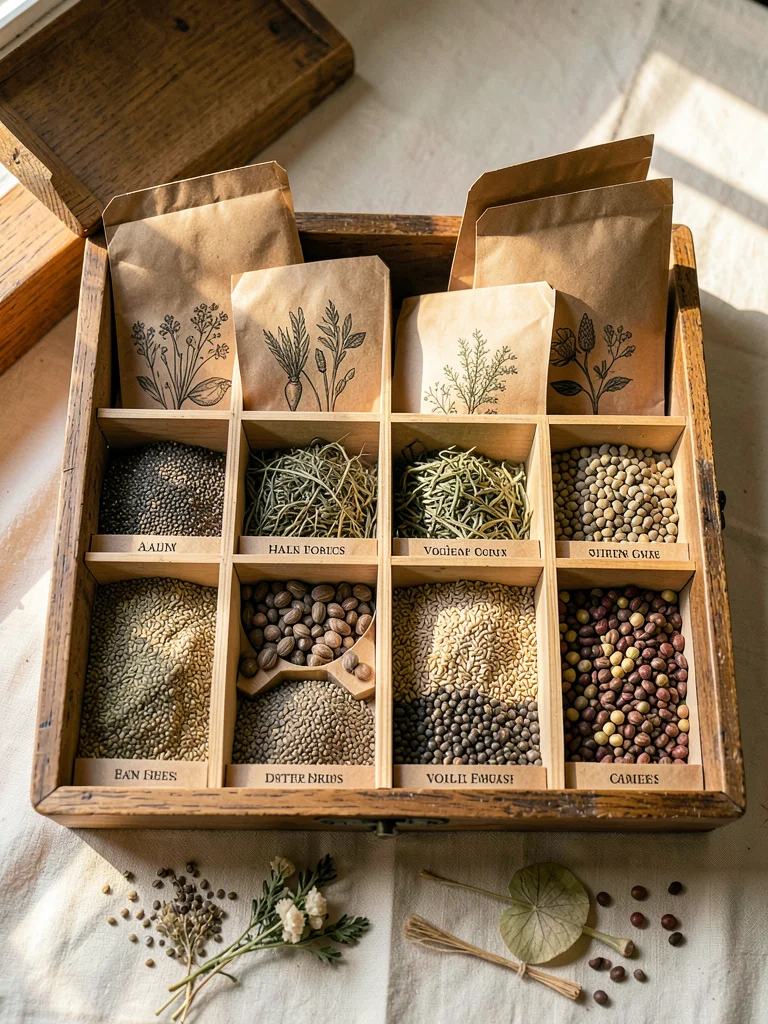 Wooden Seed Box with Labeled Dividers