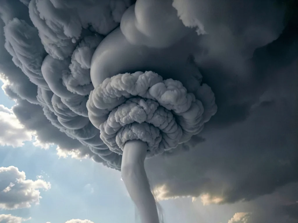 Mammatus formations pendant beneath unseen storm structure