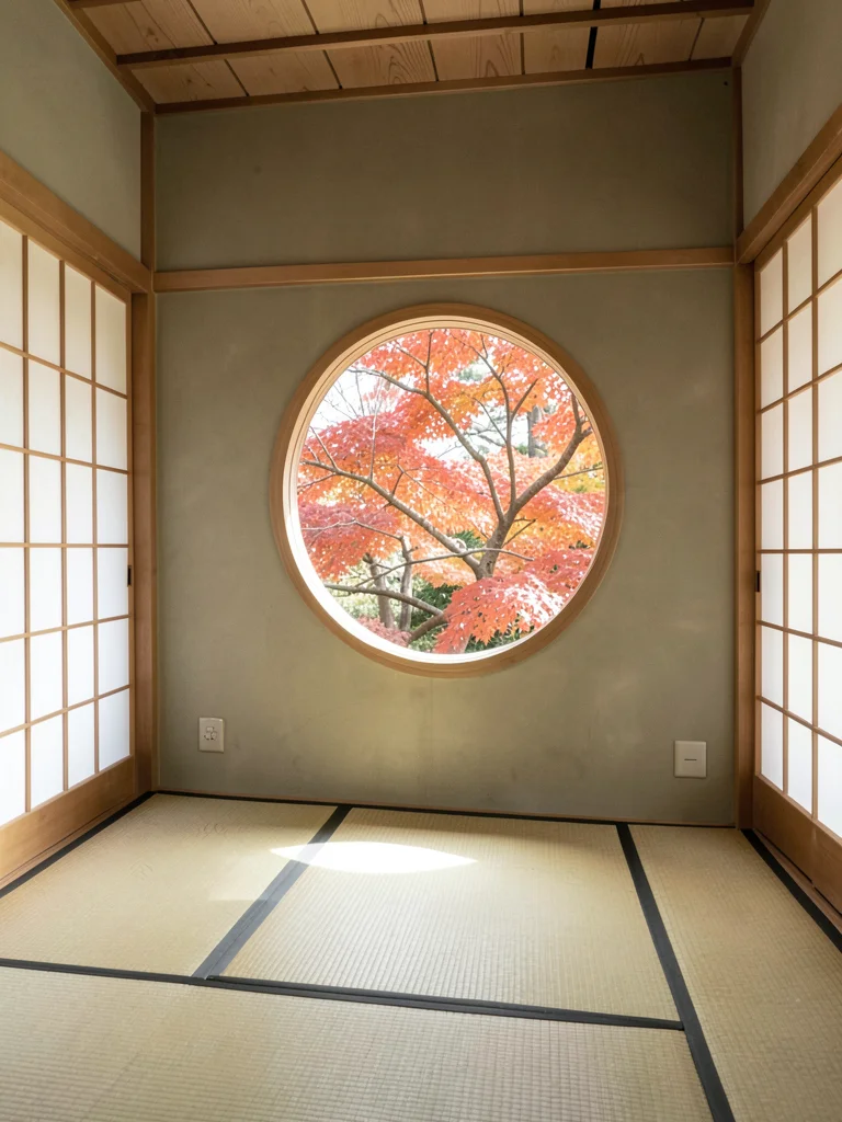 Round Maru-Mado Window with Maple Branch