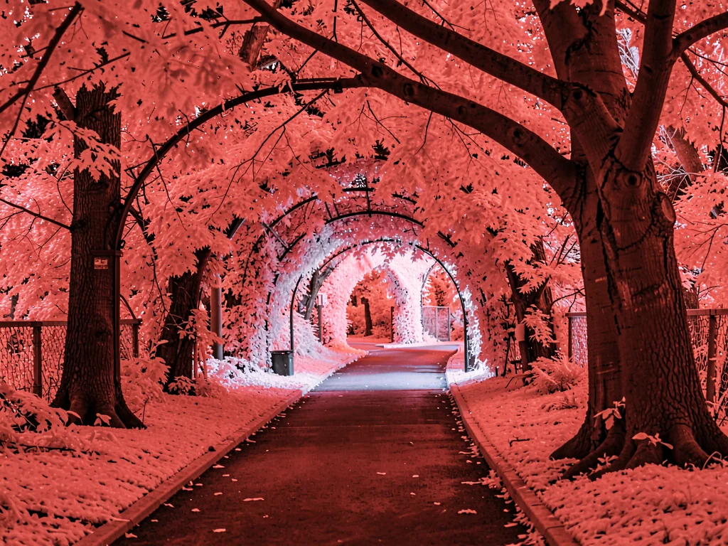 Pathway with infrared tree archway
