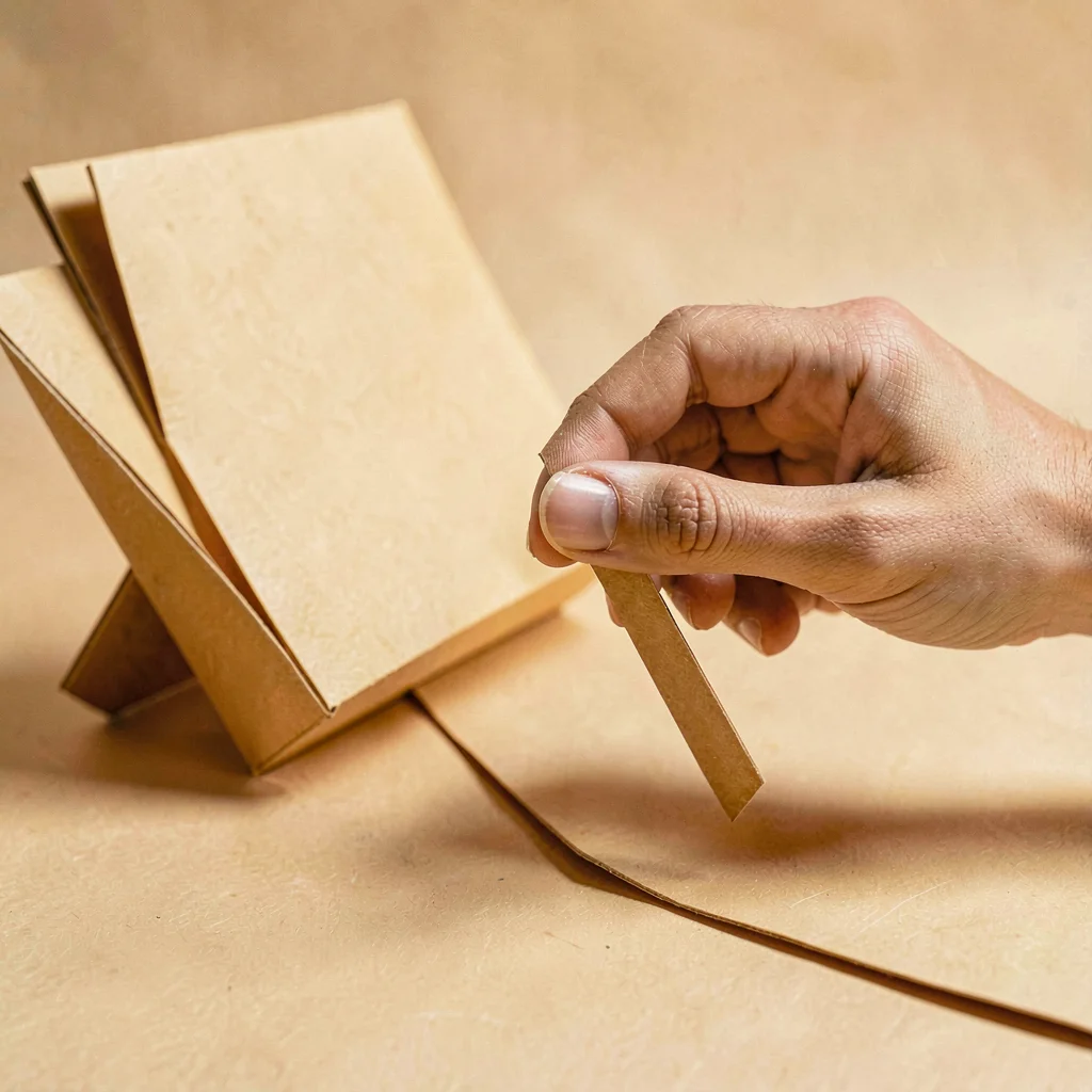 Papercraft hero of a layered paper-cut hand stretching a paper-cut canvas, warm 