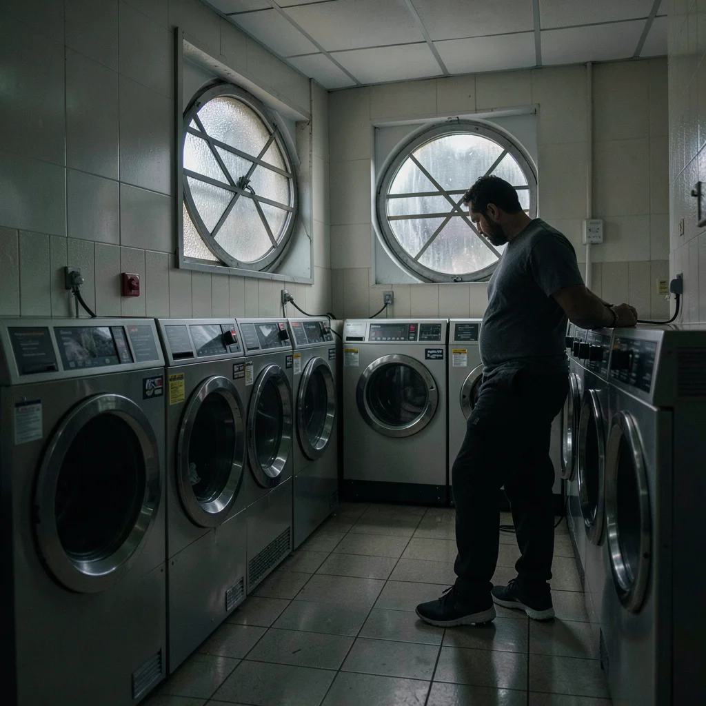 The last person in the laundromat at closing time