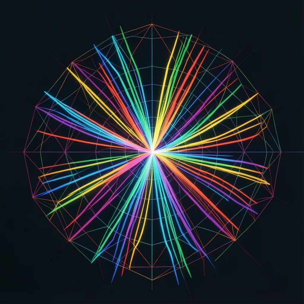 Abstract representation of machine learning training: converging colorful data s