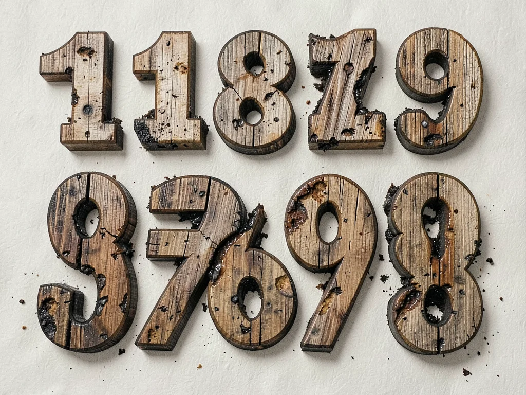 Worn wood type numerals