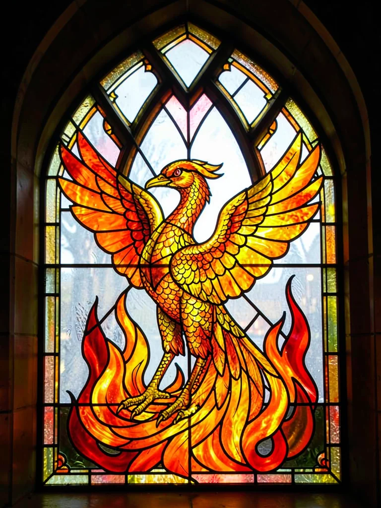 Phoenix rising stained glass