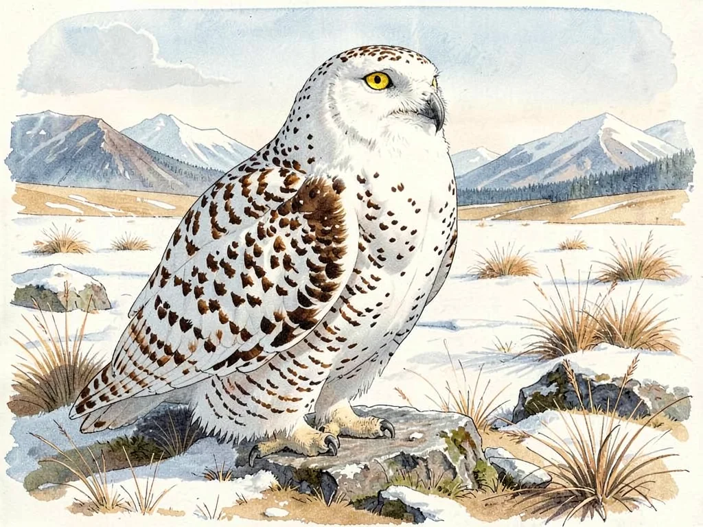 Snowy owl ornithological plate