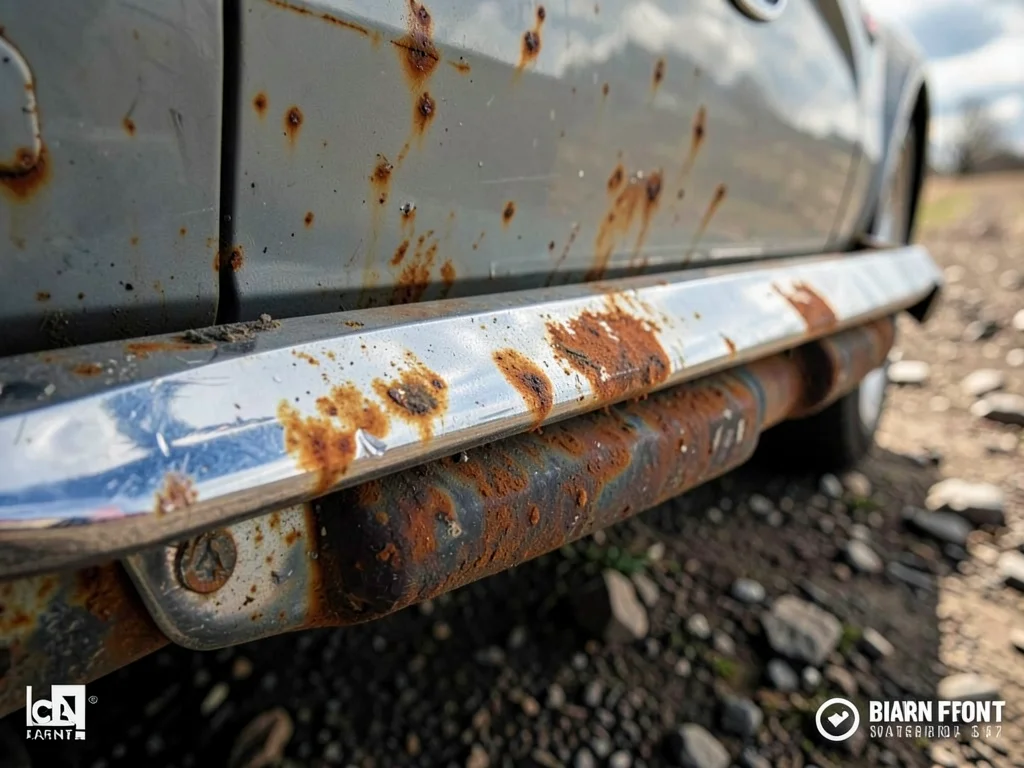 Rust consuming chrome bumper, the war front between oxidation and preservation