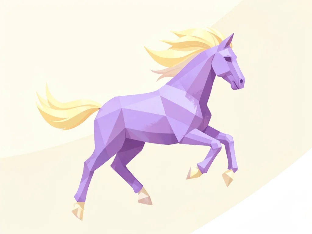 Galloping lavender lowpoly horse mid-stride with a butter-yellow mane and cream 