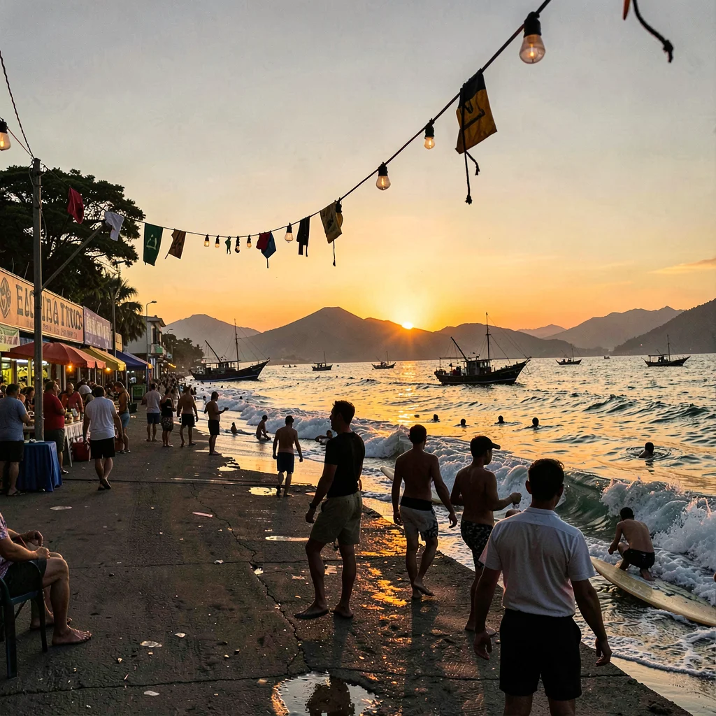 Pupusería golden hour in El Salvador, Sunset lineup at El Tunco, silhouettes of 