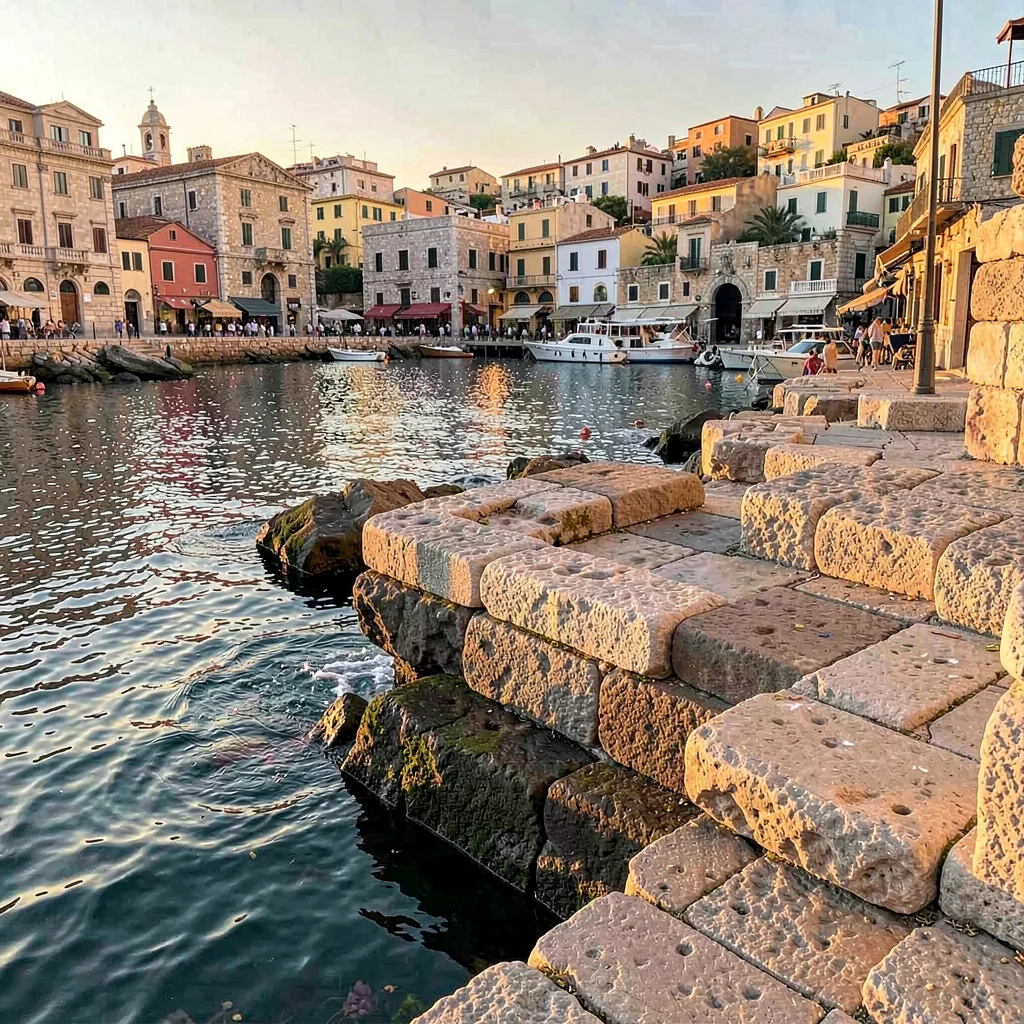 Old Jaffa time-layered, ancient port stone warmth, Ancient port stones worn smoo