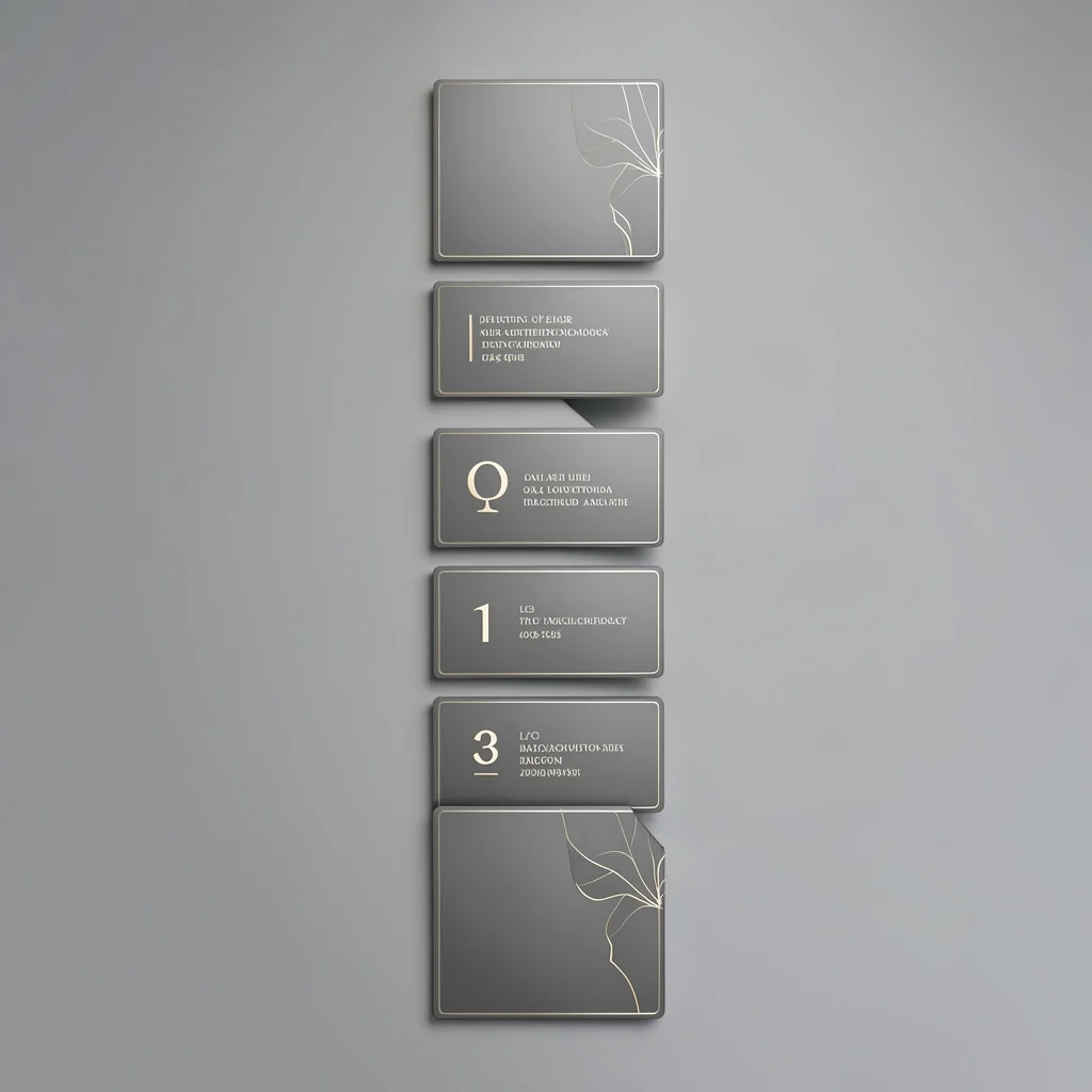 Vertical layout of stacked metric-card silhouettes climbing the frame