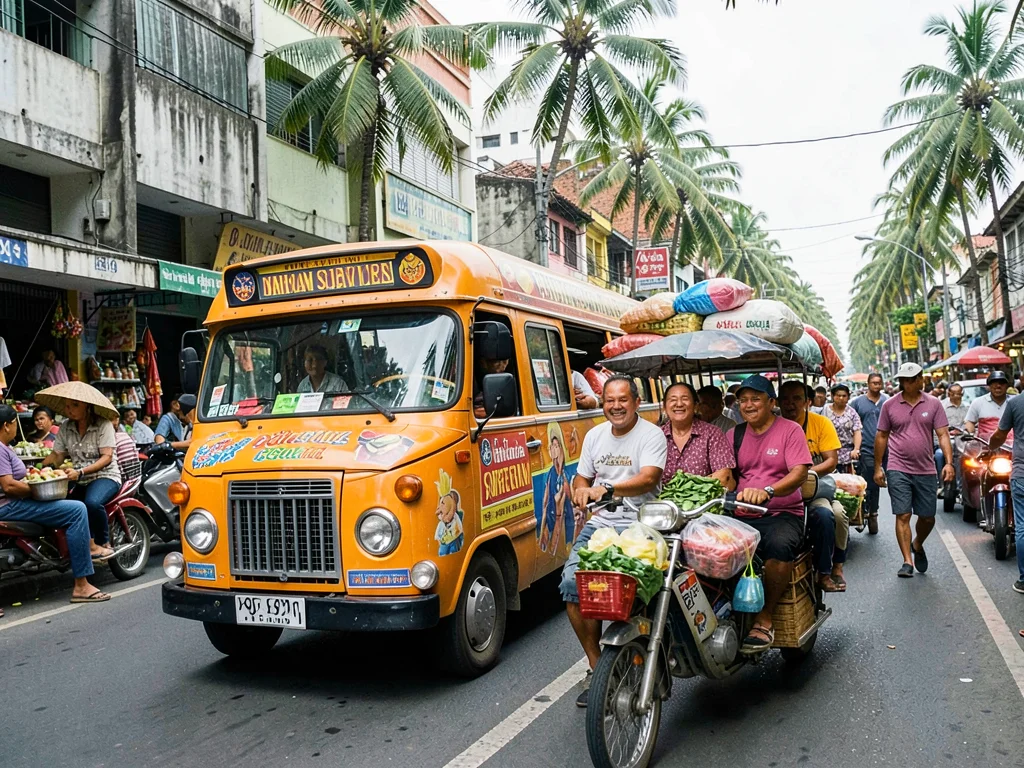 Packed tricycle with passengers spilling out